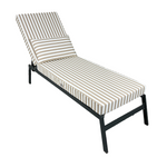 Matelas transat bain de soleil beige rayé, épais 10cm avec têtière, déhoussable, pour relaxation extérieur.