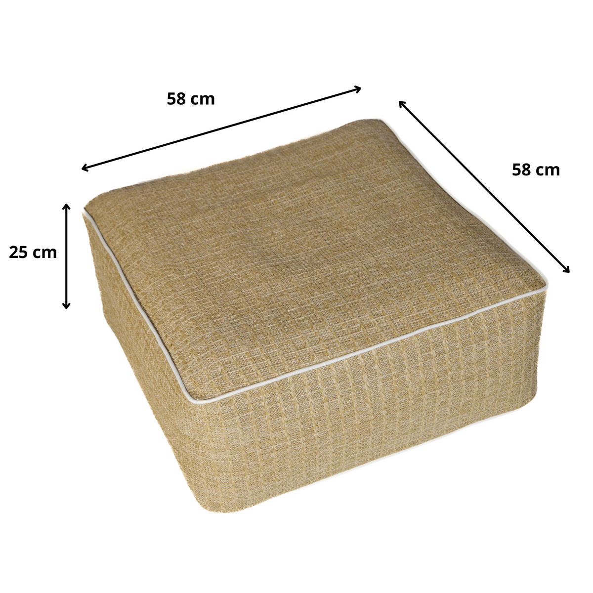 Puf Hinchable de Exterior Cuadrado 58cm - Efecto Rafia e Impermeable – esquema con medidas