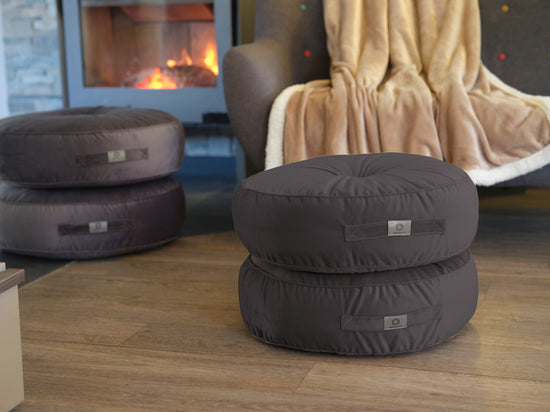 Pouf en velours diamètre 50 lot de 2 - gris foncé - Deco-arts.fr
