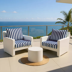 Ensemble Coussins Salon Jardin 50x50 Rayure Bleu Marine - Premium 270g (Assise + Dossier)