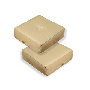 Lot de 2 Poufs Velours XL 54x54 Crème - Épais 18cm (Grand Confort)