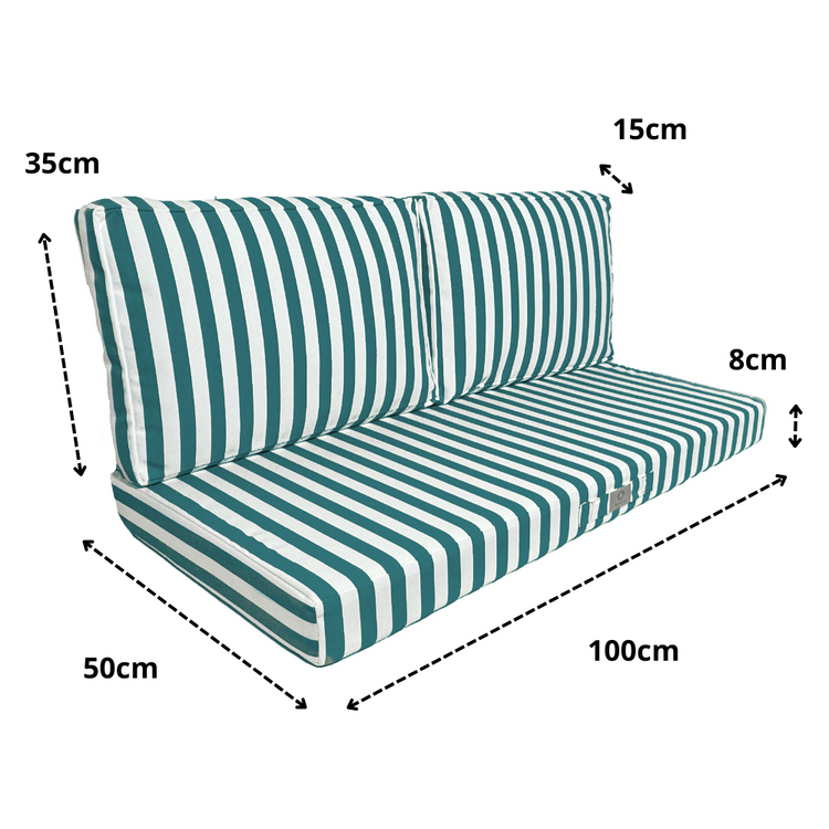 Coussins pour salon de jardin déhoussable 100x50cm - Rayure Vert - Deco-arts.fr