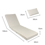 Matelas transat premium beige rayé pour bains de soleil, 190x60 cm, épais 10 cm avec têtière déhoussable, signé Deco-arts.fr