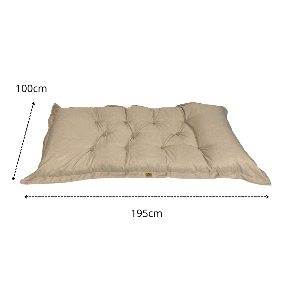 Futon de Sol XXL Effet Lin 195x100 Beige, pour l'intérieur, l'extérieur et le camping