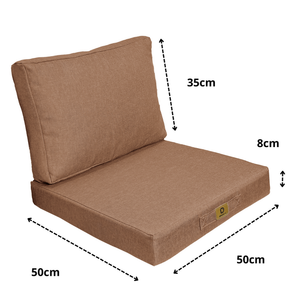 Ensemble de 2 coussins pour fauteuils 50x50 cm en lin terracotta déhoussable, pour assise et dossier.