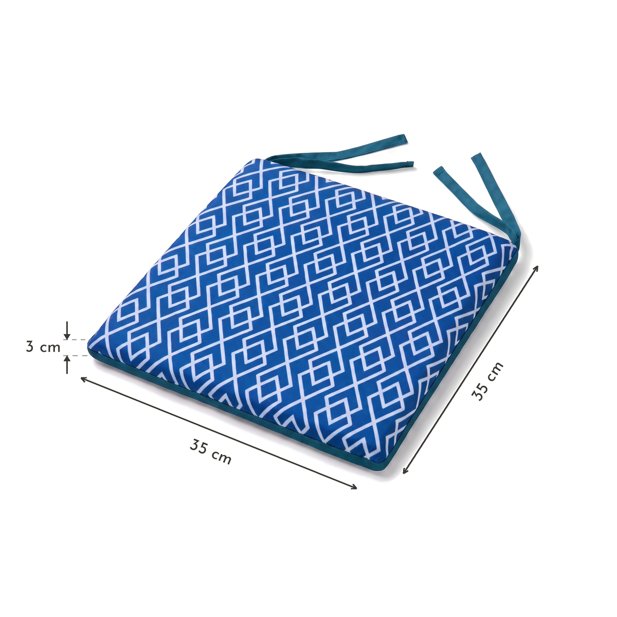 Lote de 4 Cojines para Silla 35x35 Motif Géométrique Verde - Confort & Déco (Avec Attaches) – esquema con medidas