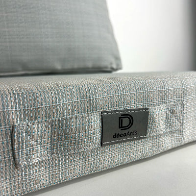 Ensemble Coussins Salon Jardin 100x50 Beige Chiné Turquoise - vue latérale