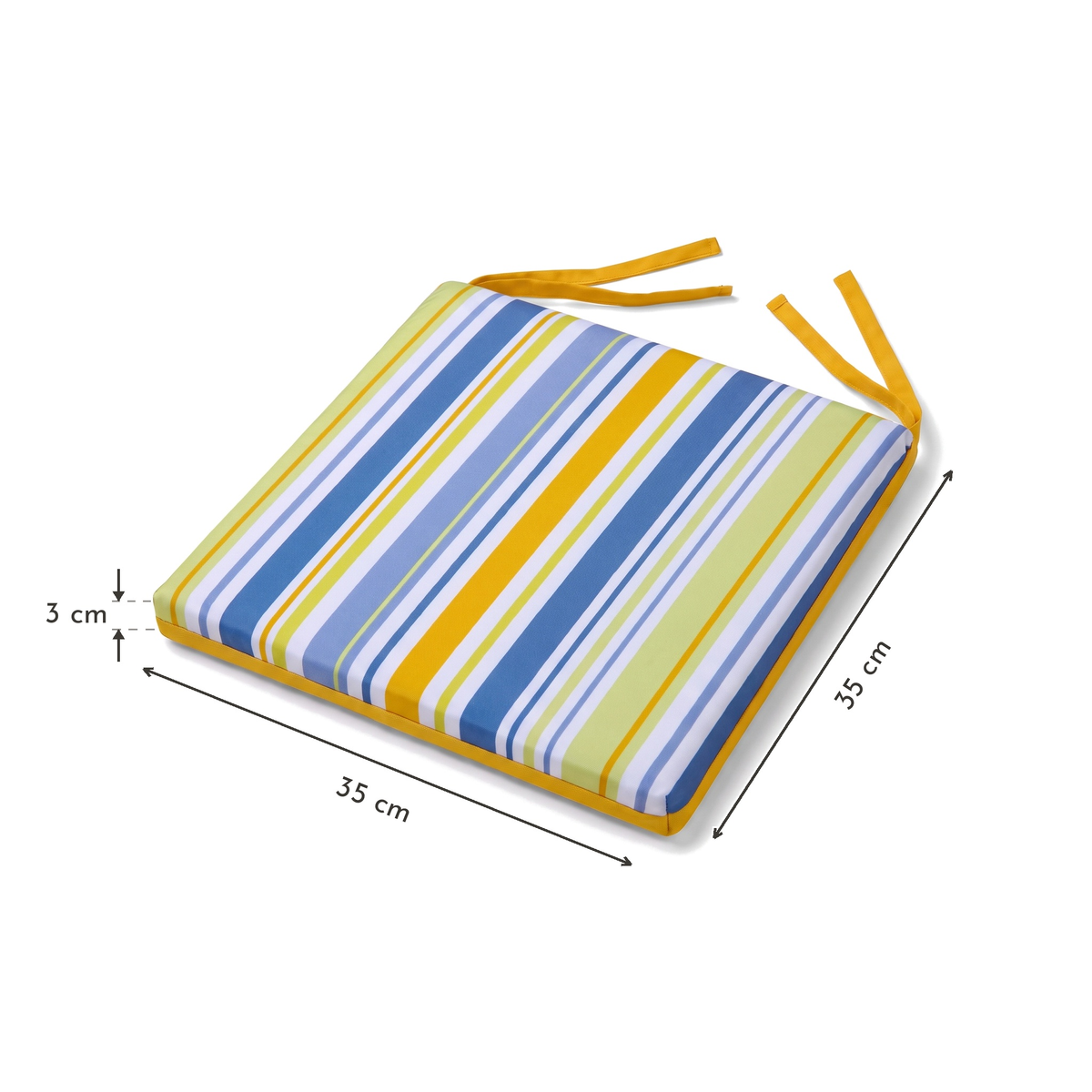 Lote de 4 Cojines para Silla 35x35 Motif Rayas Solaires - Confort & Déco (Avec Attaches) – esquema con medidas