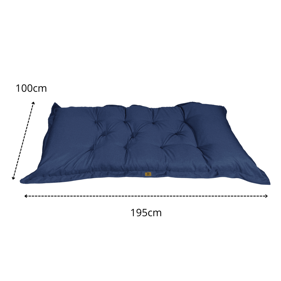 Futón de Suelo XXL Efecto Lino 195x100 Azul Índigo, para interior, exterior y camping