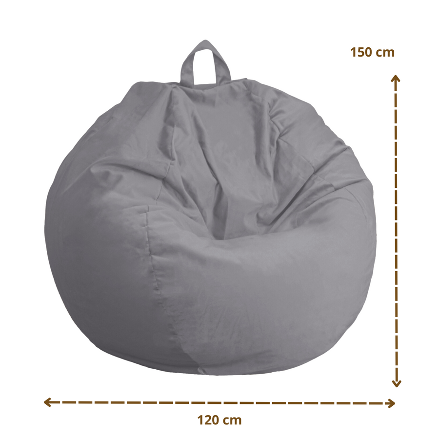 Puf Pera Gigante XXL 120x150 Gris Claro, tejido de terciopelo