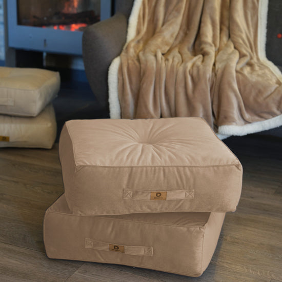 Pouf en velours 50 x 50 x 14 cm lot de 2 - gris clair - Deco-arts.fr