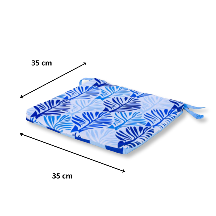 Lot de 4 Galettes de Chaise 35x35x3 cm motif feuillage Bleu - Deco-arts.fr