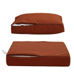 Ensemble de coussins de salon jardin terracotta 60x60cm, déhoussables et anti-UV pour fauteuils et canapés.