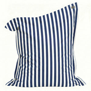 Pouf Géant XXL 180x140 Rayure Bleu Marine - Déhoussable & Anti-UV (Intérieur / Extérieur)