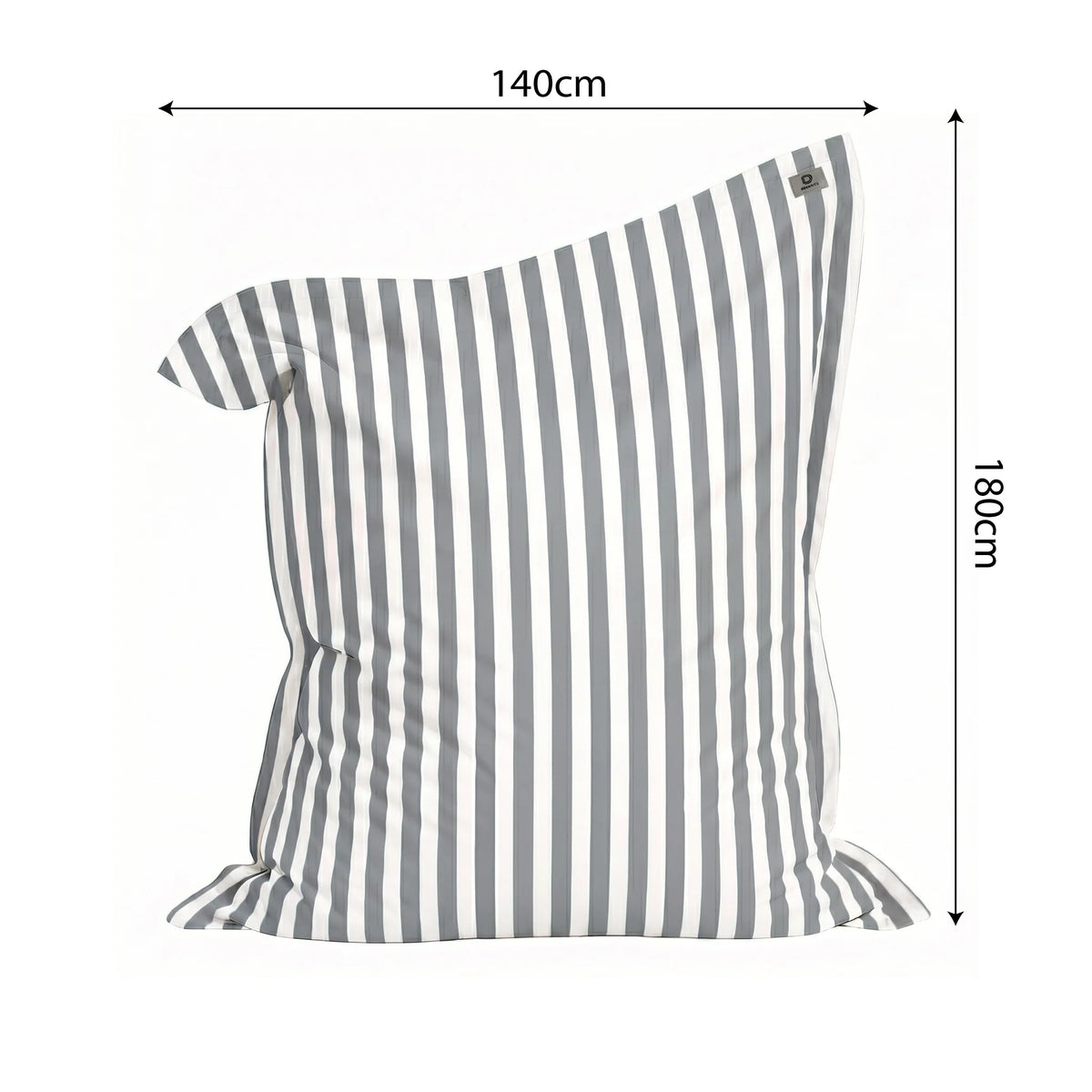 Puf Gigante XXL 180x140 Rayas Gris Claro - Desenfundable y Anti-UV (Interior / Exterior) – esquema con medidas