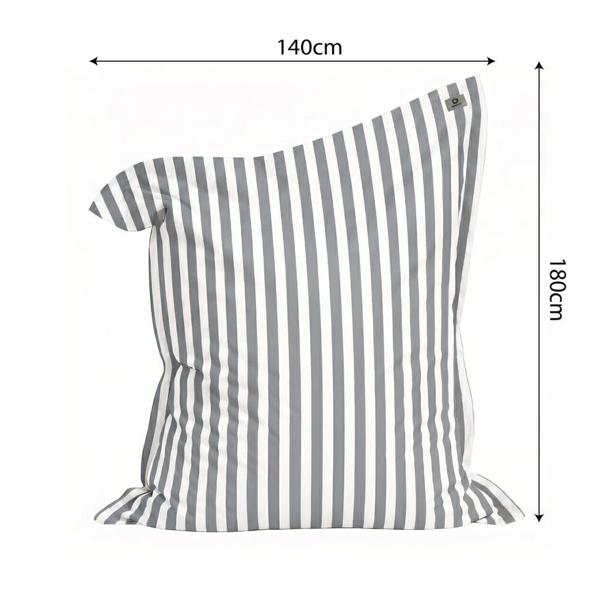 Puf Gigante XXL 180x140 Rayas Gris Claro, relleno de copos de espuma