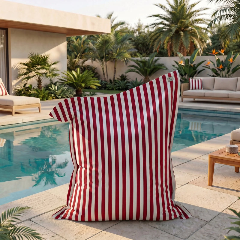 Funda para Puf Gigante XXL 180x140 Rayas Rojo - Desenfundable y Anti-UV (Interior / Exterior)