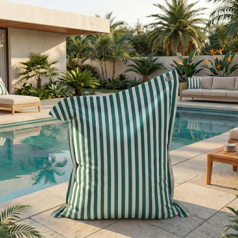 Funda para Puf Gigante XXL 180x140 Rayas Verde - Desenfundable y Anti-UV (Interior / Exterior)