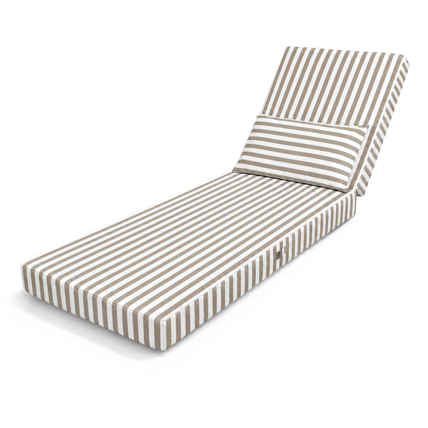 Colchoneta Premium para Tumbona 190x60 Rayas Beige - Grueso 10cm & Reposacabezas (Con Funda Extraíble)