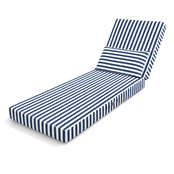 Colchoneta Premium para Tumbona 190x60 Rayas Azul Marino - Grueso 10cm & Reposacabezas (Con Funda Extraíble)