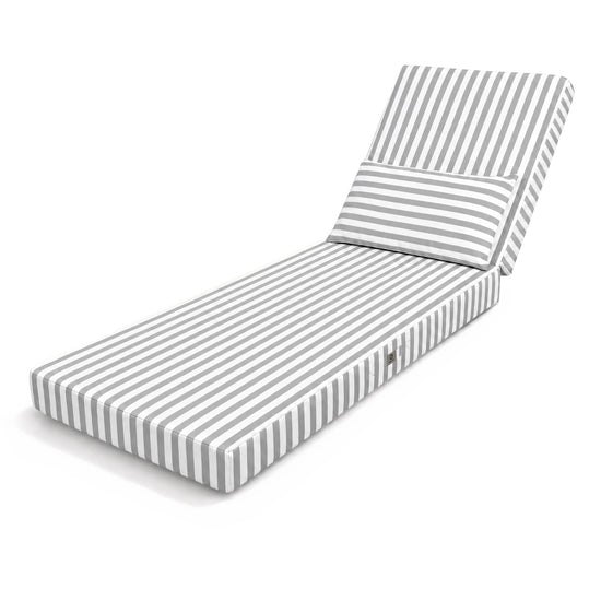 Colchoneta Premium para Tumbona 190x60 Rayas Gris Claro - Grueso 10cm & Reposacabezas (Con Funda Extraíble)