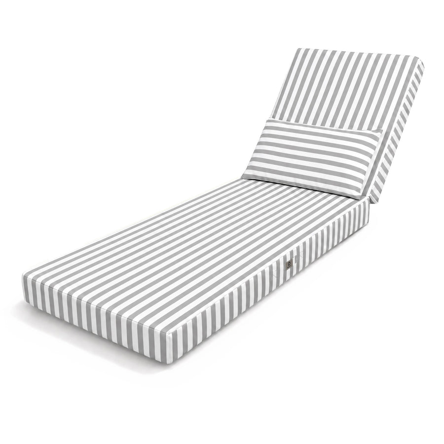 Matelas Transat Premium 190x60 Rayure Gris Clair - Épais 10cm & Têtière (Déhoussable)