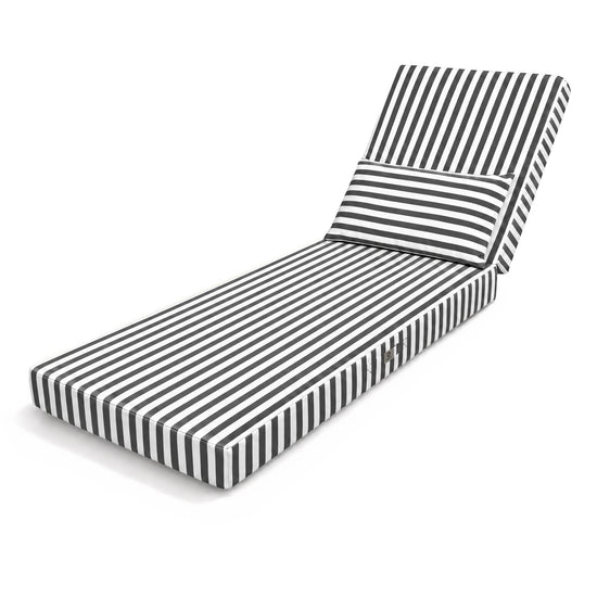Colchoneta Premium para Tumbona 190x60 Rayas Gris Oscuro - Grueso 10cm & Reposacabezas (Con Funda Extraíble)