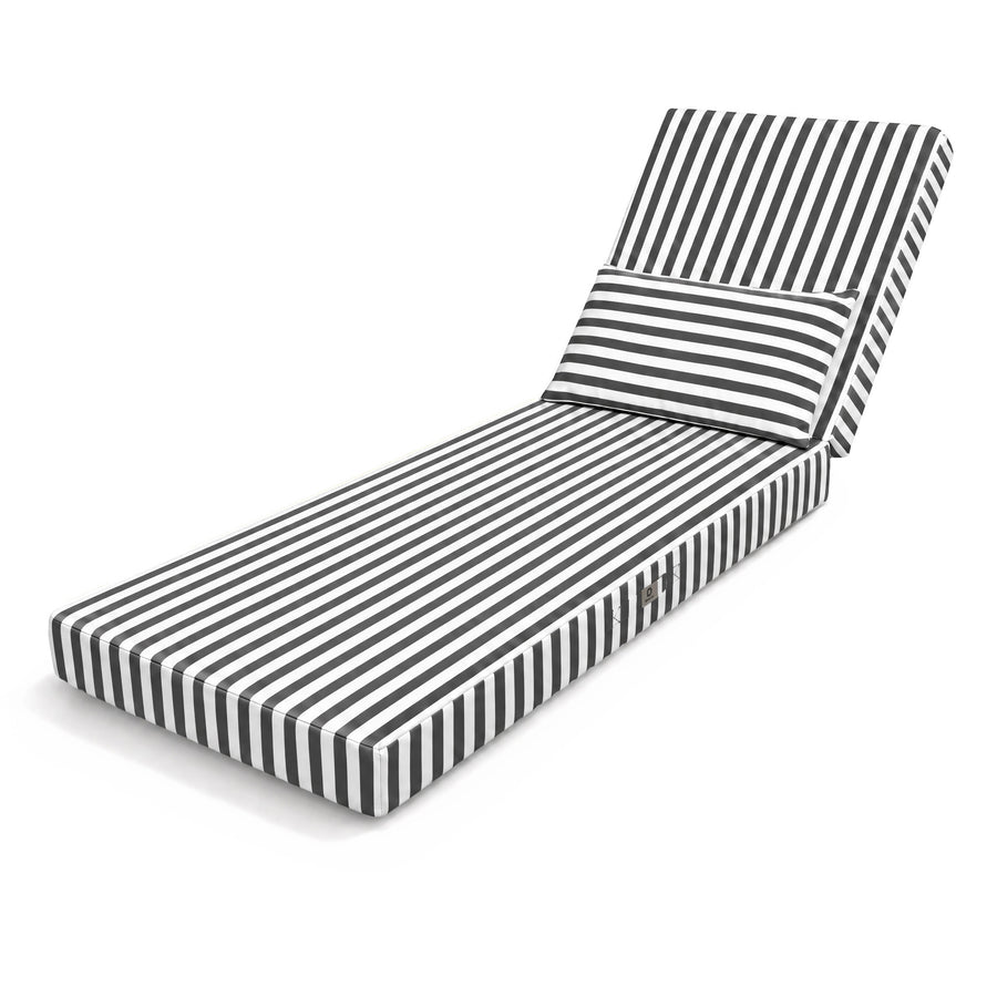 Colchoneta Premium para Tumbona 190x60 Rayas Gris Oscuro - Grueso 10cm & Reposacabezas (Con Funda Extraíble)