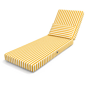 Matelas Transat Premium 190x60 Rayure Jaune - Épais 10cm & Têtière (Déhoussable)