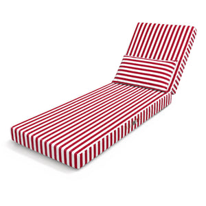 Colchoneta Premium para Tumbona 190x60 Rayas Rojas - Grueso 10cm & Reposacabezas (Con Funda Extraíble)