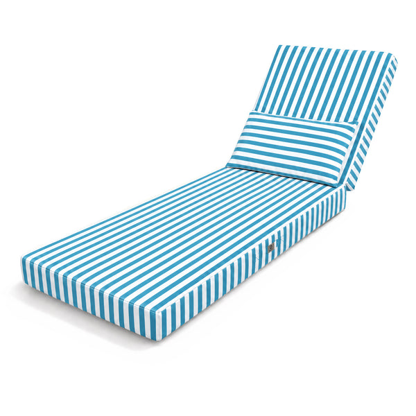 Colchoneta Premium para Tumbona 190x60 Rayas Turquesa - Grueso 10cm & Reposacabezas (Con Funda Extraíble)