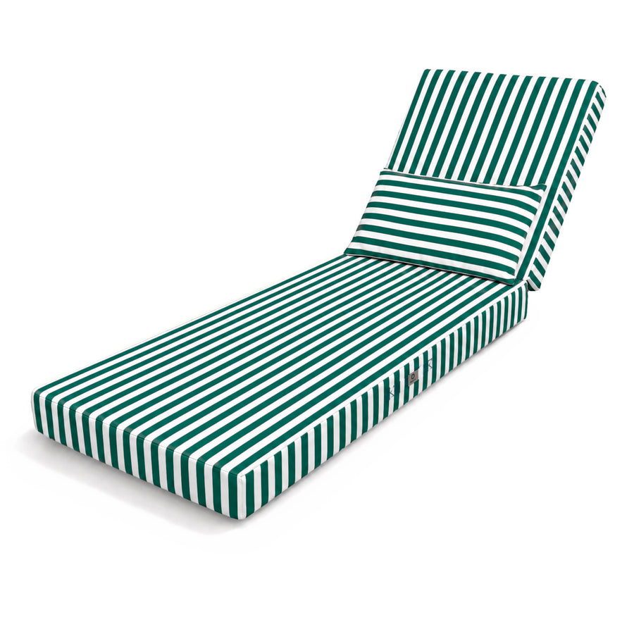 Colchoneta Premium para Tumbona 190x60 Rayas Verdee - Grueso 10cm & Reposacabezas (Con Funda Extraíble)