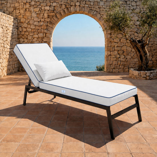 Colchoneta Premium para Tumbona 190x60 Blanco - Grueso 10cm & Reposacabezas (Funda Extraíble)
