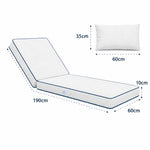 Colchoneta Premium para Tumbona 190x60 Blanco - Grueso 10cm & Reposacabezas (Funda Extraíble)