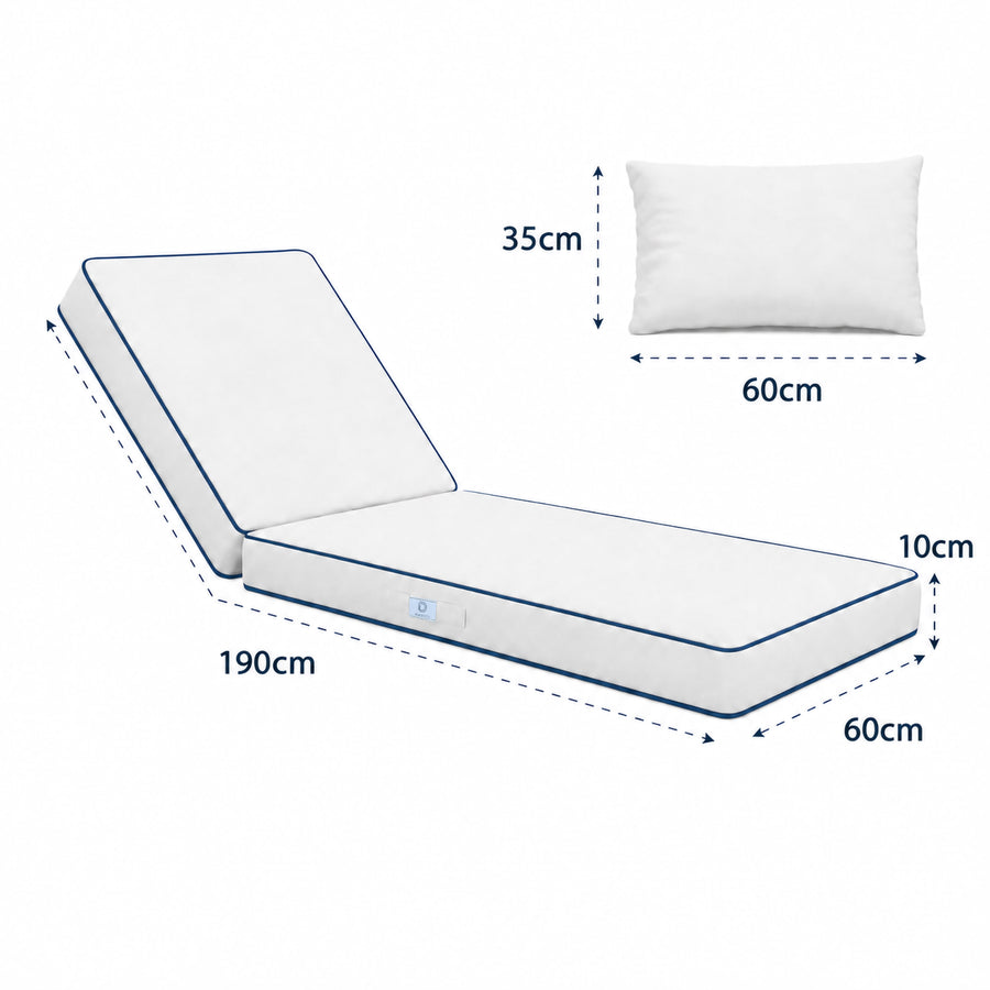 Colchoneta Premium para Tumbona 190x60 Blanco, relleno de espuma de alta densidad