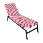 Matelas transat premium 190x60 cm à rayures rouges pour bain de soleil, épais 10 cm avec têtière, déhoussable.
