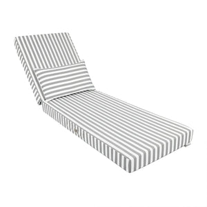 Colchoneta Premium para Tumbona 190x60 Rayas Gris Claro - Grueso 10cm & Reposacabezas (Con Funda Extraíble)