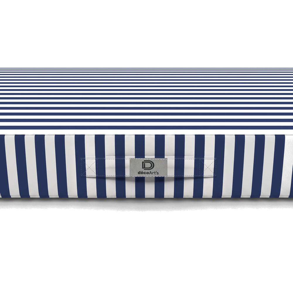 Asa de transporte de la colchoneta para tumbona, rayas azul marino, con la etiqueta Deco Arts