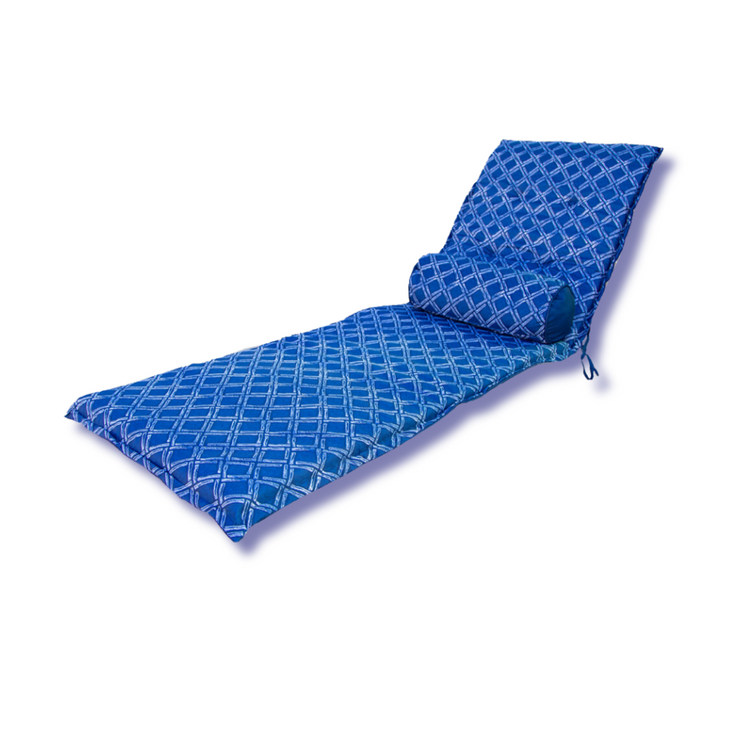 Ensemble Coussin pour Chaise Longue et Traversin 195x60x5cm & 45x18cm Motif Nautique bleu - Deco-arts.fr