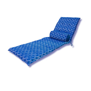 Colchoneta para Tumbona 195x60 Motif Nautique Azul + Travesaño - Anti-UV & Hidrófugo