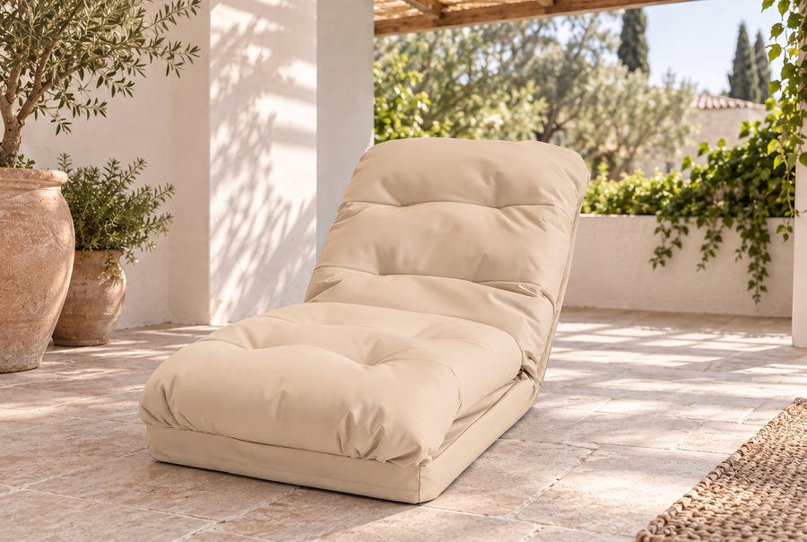 Sillón de Suelo Convertible Beige - 3 en 1 (Cama 210x60) & Respaldo Regulable