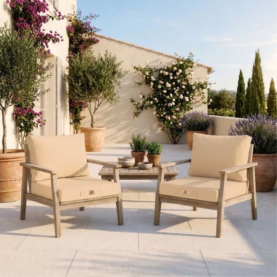 Ensemble Coussins Salon Jardin 50x50 Beige - Déhoussable & Anti-UV (Assise + Dossier)