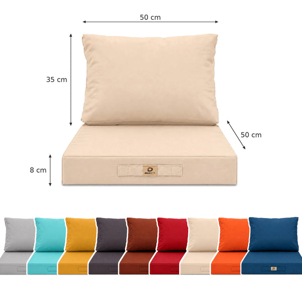 Ensemble Coussins Salon Jardin 50x50 Beige - Déhoussable & Anti-UV (Assise + Dossier)