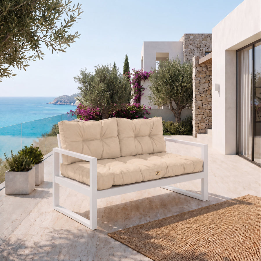 Ensemble Coussins Capitonné Banquette 100x50 Beige - Épais 15cm (1 Assise + 2 Dossiers)