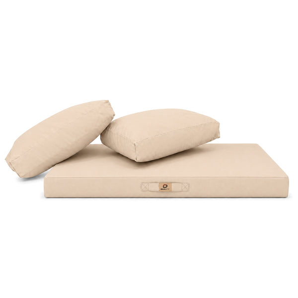 Conjunto de Cojines para Salón de Jardín 100x50 Beige - Con Funda Extraíble & Anti-UV (1 Asiento + 2 Respaldos)