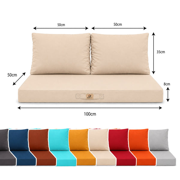 Conjunto de Cojines para Salón de Jardín 100x50 Beige - Con Funda Extraíble & Anti-UV (1 Asiento + 2 Respaldos)