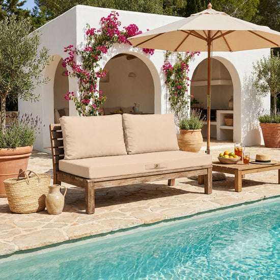 Conjunto de Cojines para Salón de Jardín 100x50 Beige - Con Funda Extraíble & Anti-UV (1 Asiento + 2 Respaldos)