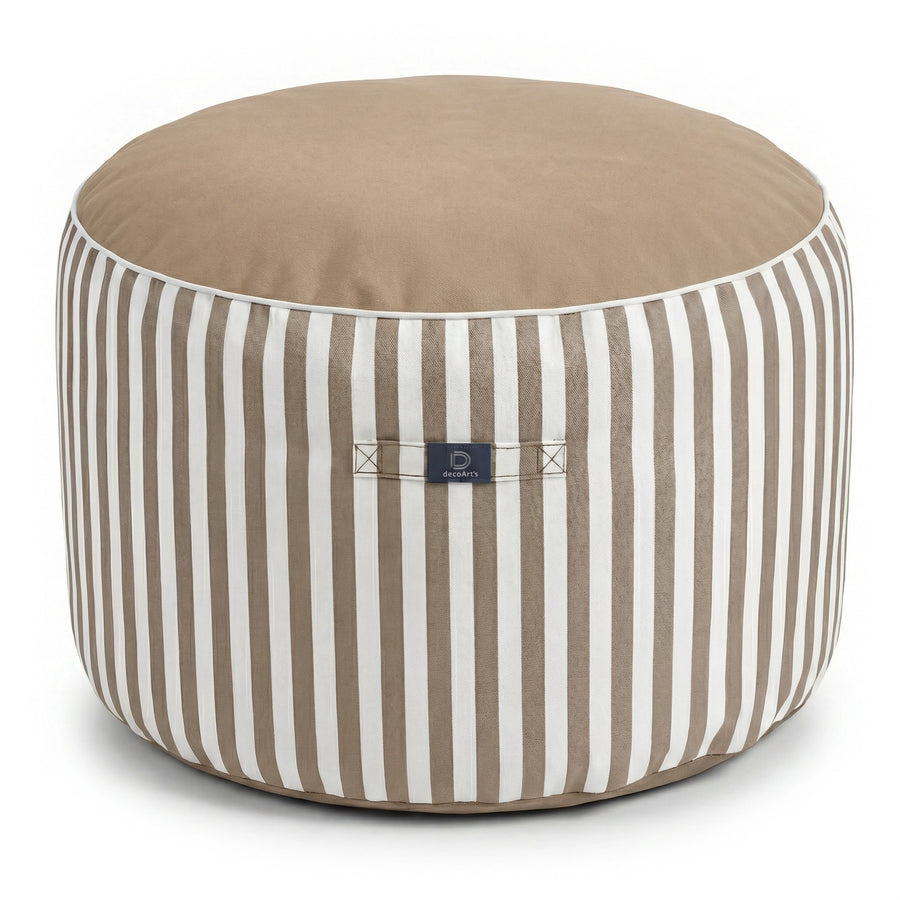 Puf Redondo Rayas Beige, para interior y exterior