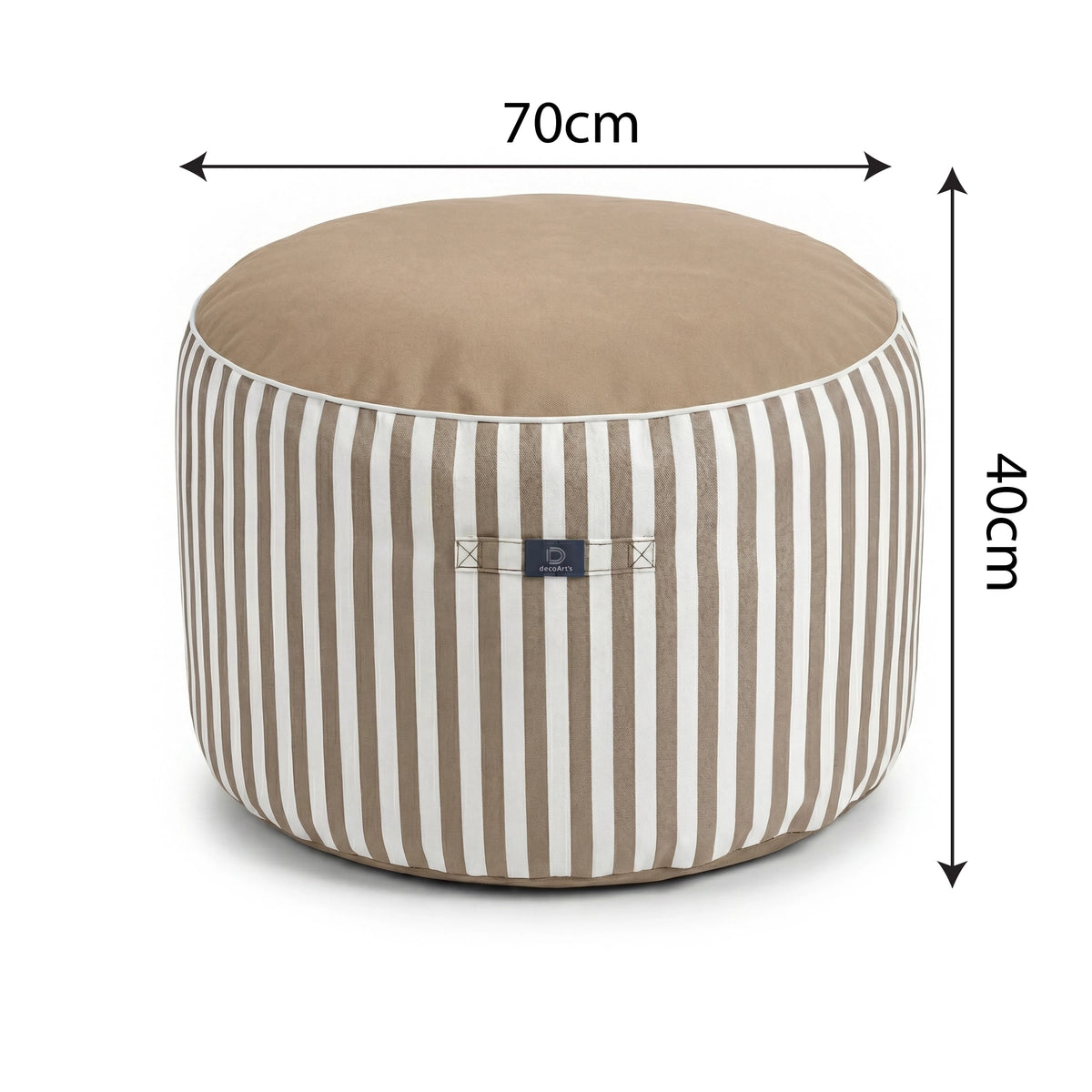Puf Redondo Rayas Beige - Premium 270g - Altura 40cm Diámetro 70cm – esquema con medidas