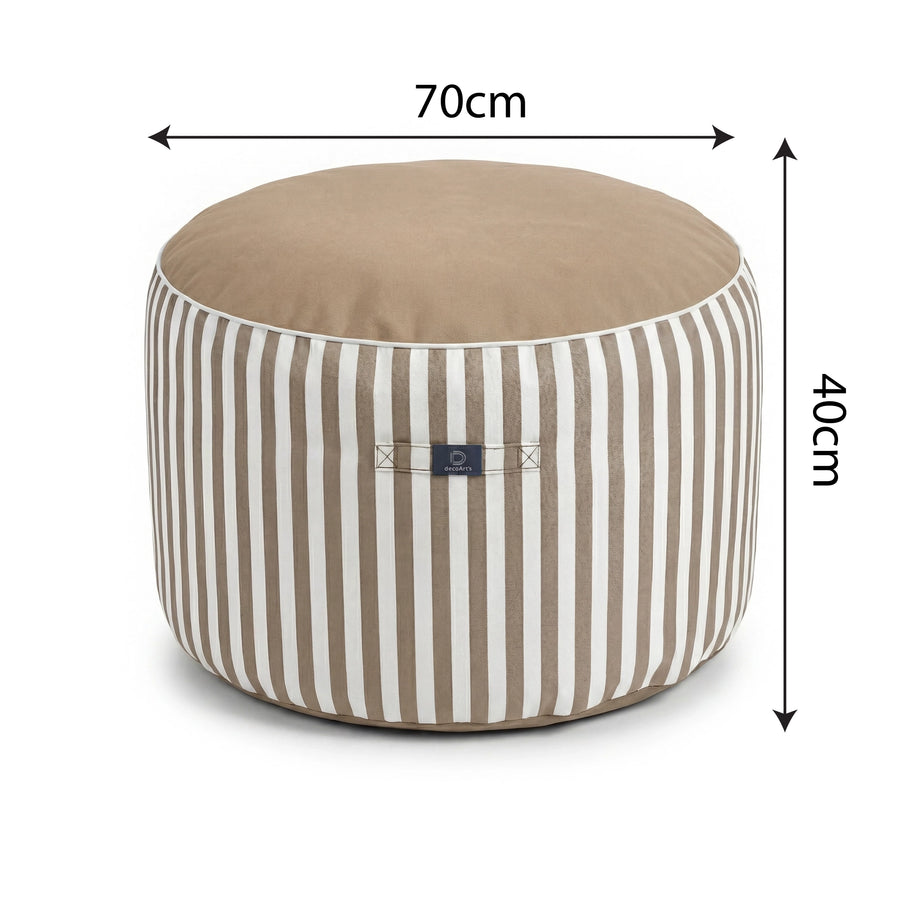 Puf Redondo Rayas Beige, tejido de poliéster